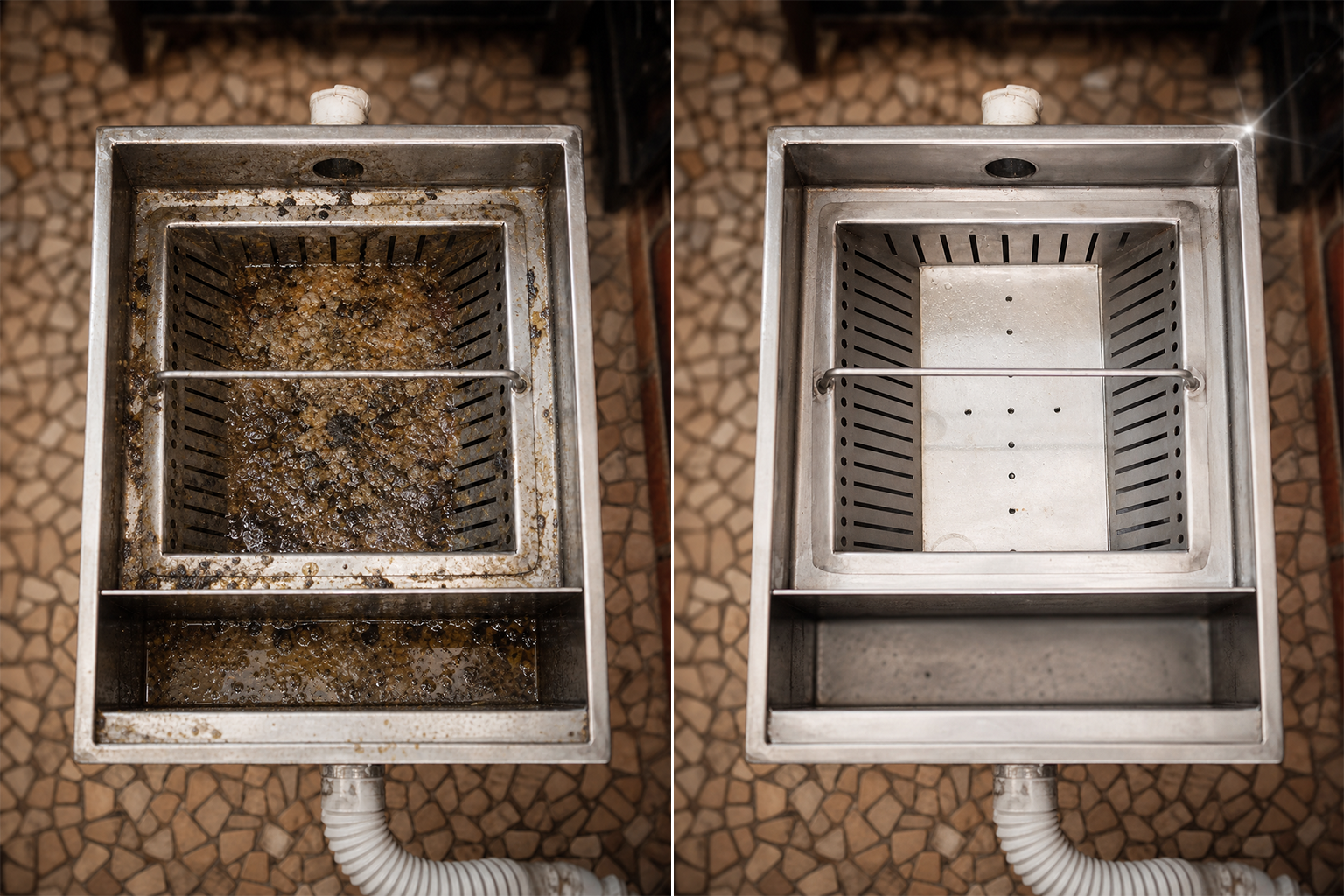 Grease trap cleaning service for a commercial kitchen in winter